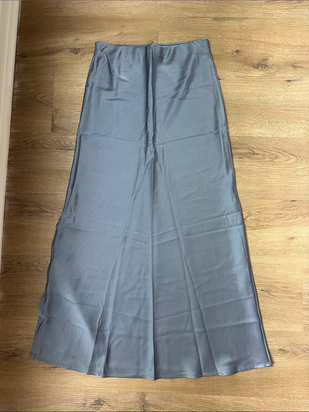 Satin A-Line Midi Skirt in Slate Blue